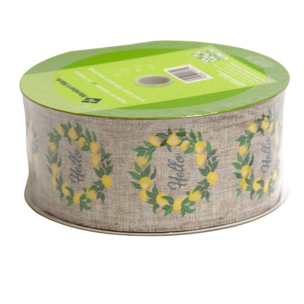 Member's Mark Premium Wired Ribbon 50 Yards 2.5in Width, Hello Lemon Wreath